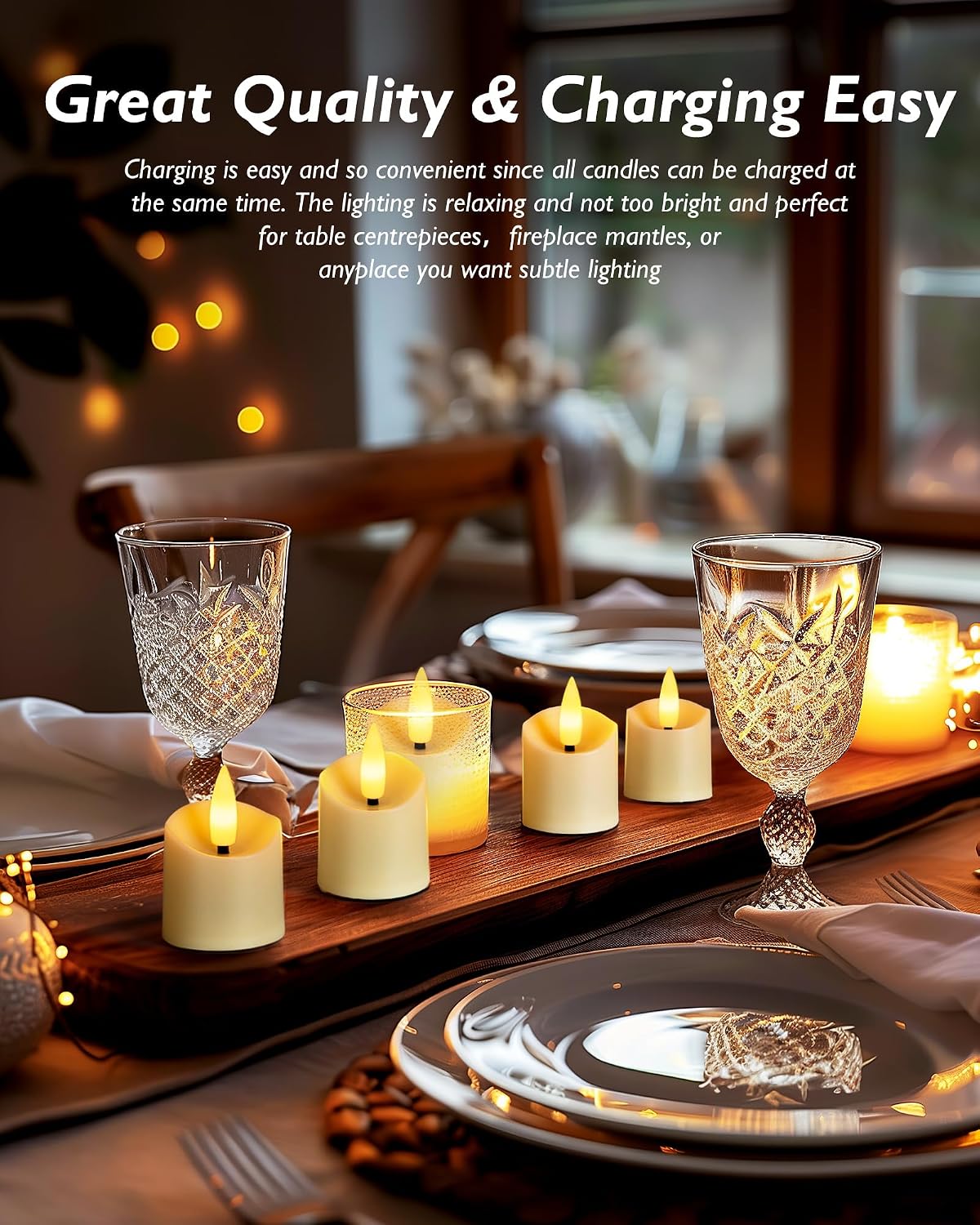 Homemory Rechargeable Flameless Candles, 2/4/6/8H Timer LED Votive Candles, 6 PCS Battery Operated Tea Lights with Timer for Table, Wedding, Christmas (USB Charging Cable Included)