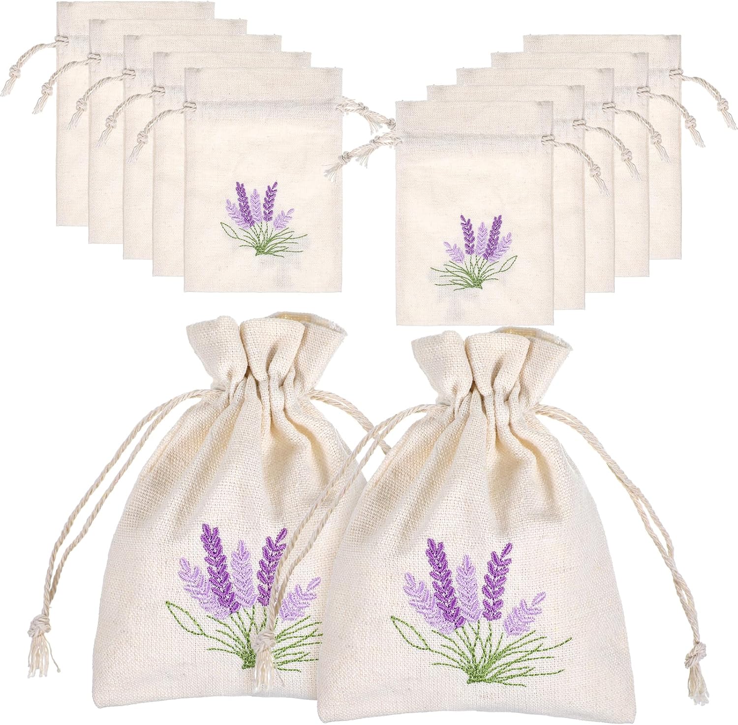 10PCS Small Sachet Bags,Sachet Bags Empty for Lavender with Drawstring, Embroidered Canvas Empty Sachets Bag, for Spices, Jewelry, Candy, Lavender Buds, White