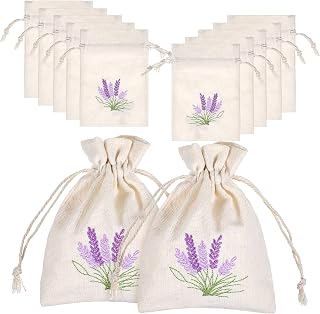 10PCS Small Sachet Bags,Sachet Bags Empty for Lavender with Drawstring, Embroidered Canvas Empty Sachets Bag, for Spices, Jewelry, Candy, Lavender Buds, White