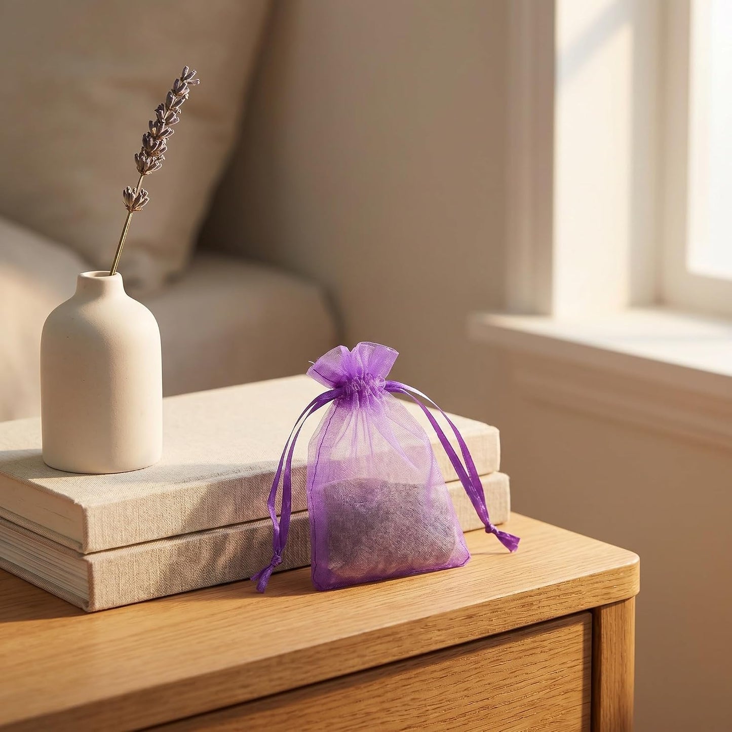 Beaupretty 20pcs Lavender Scented Sachet Bags for Drawers and Bedrooms, Reusable Purple Organza Drawstring Pouches with Easy Open and Refill, Elegant Home Fragrance Cedar and Lavender Sachets