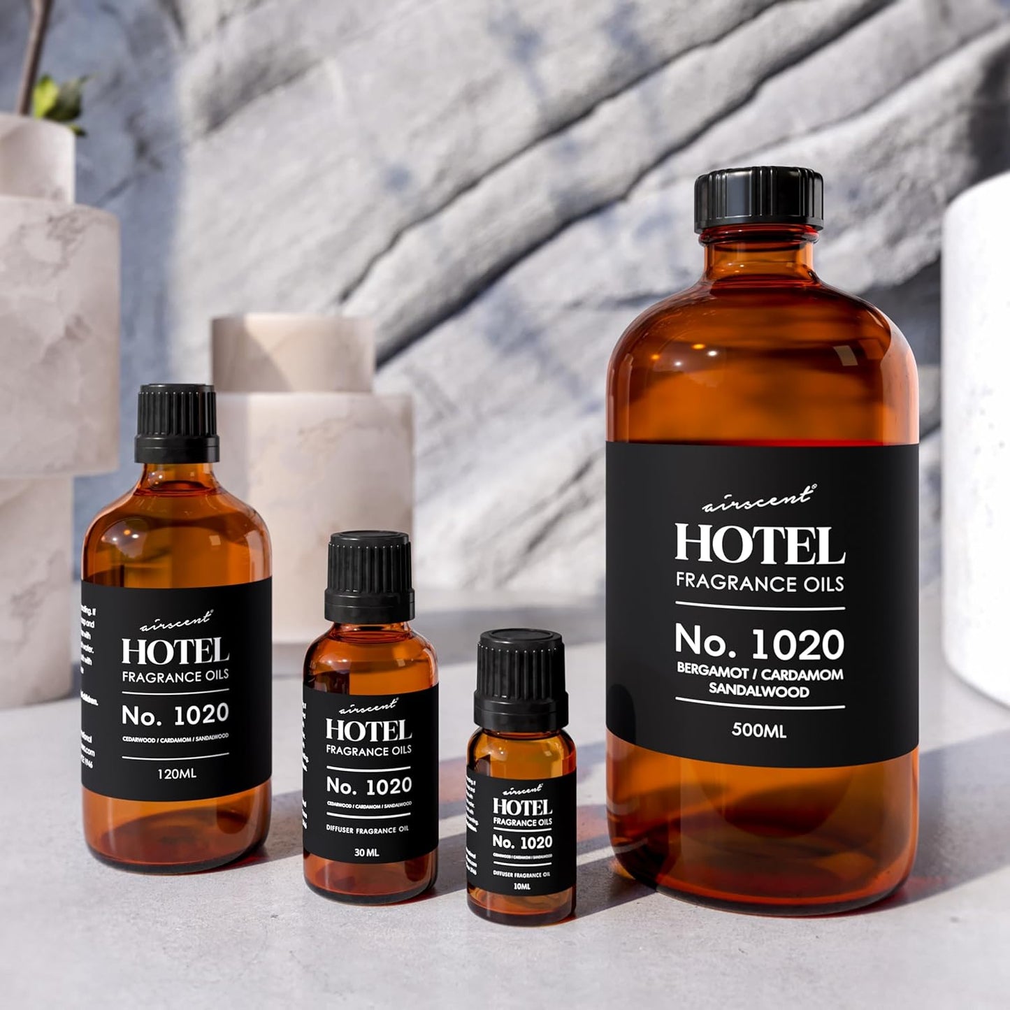 AirScent Hotel Diffuser Oil No. 1020 - Bergamot Cardamom Sandalwood - Hotel Scent Dupe - Premium Fragrance Oil for Ultrasonic and Waterless Diffusers and Crafting - 10 mL, 0.34 fl oz Glass Bottle