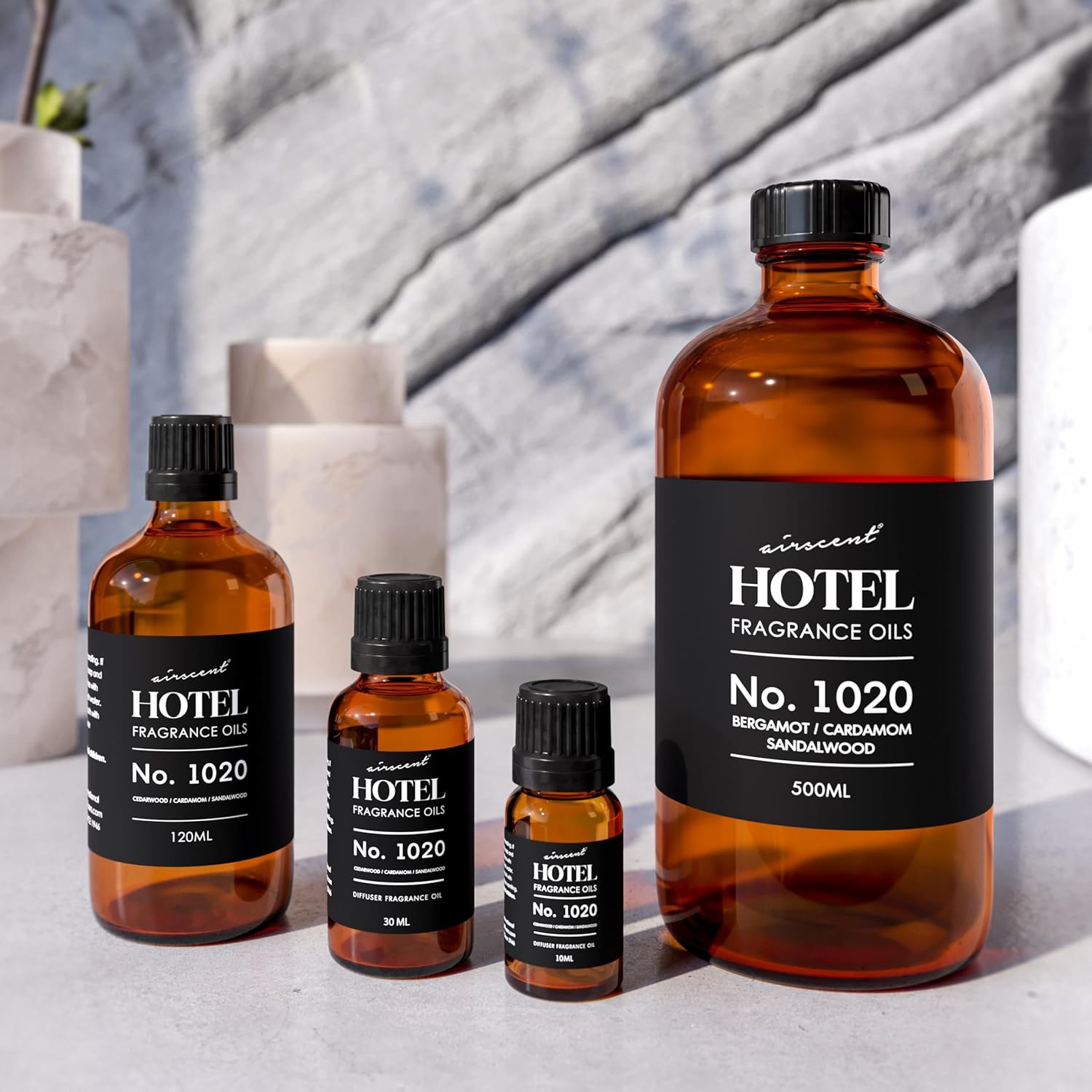AirScent Hotel Diffuser Oil No. 1020 - Bergamot Cardamom Sandalwood - Hotel Scent Dupe - Premium Fragrance Oil for Ultrasonic and Waterless Diffusers and Crafting - 10 mL, 0.34 fl oz Glass Bottle