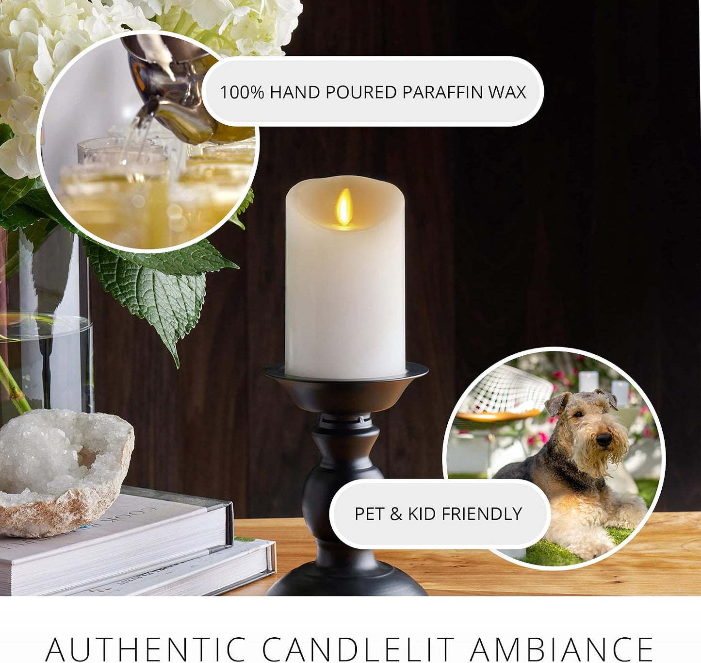 Luminara Flickering Flameless White 4.5" Scalloped Edge Pillar Candle - Warm LED Light Flame - 2 C Battery Operated Decor for Dining Room Table Centerpieces, Fireplace Mantel, Dinner Party, Reception