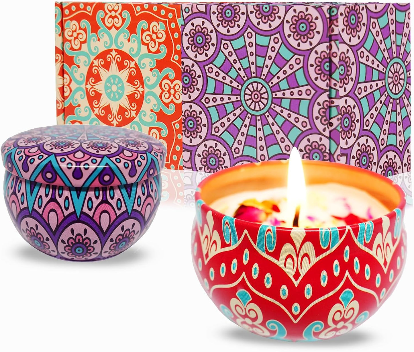 Scented Candles Gift Set - Aromatherapy Candle for Home, Portable Hotel Small Candles, Natural Soy Wax Tin Jar for Yoga, Bath, 2.5 Oz Long Lasting Time Gift for Women 2 Pack