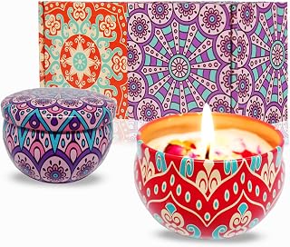 Scented Candles Gift Set - Aromatherapy Candle for Home, Portable Hotel Small Candles, Natural Soy Wax Tin Jar for Yoga, Bath, 2.5 Oz Long Lasting Time Gift for Women 2 Pack