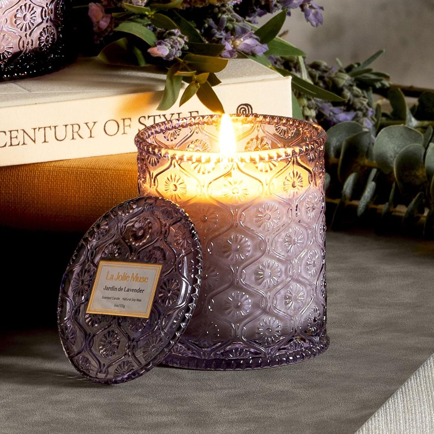 LA JOLIE MUSE Lavender Lilac Fresh Scented Candles for Home, Soy Wax 40 Hrs | Luxury Jar Candle, Clean Non Toxic, Gift for Women & Men, Relaxing Aromatherapy, Stress Relief, Decorative Purple Candles