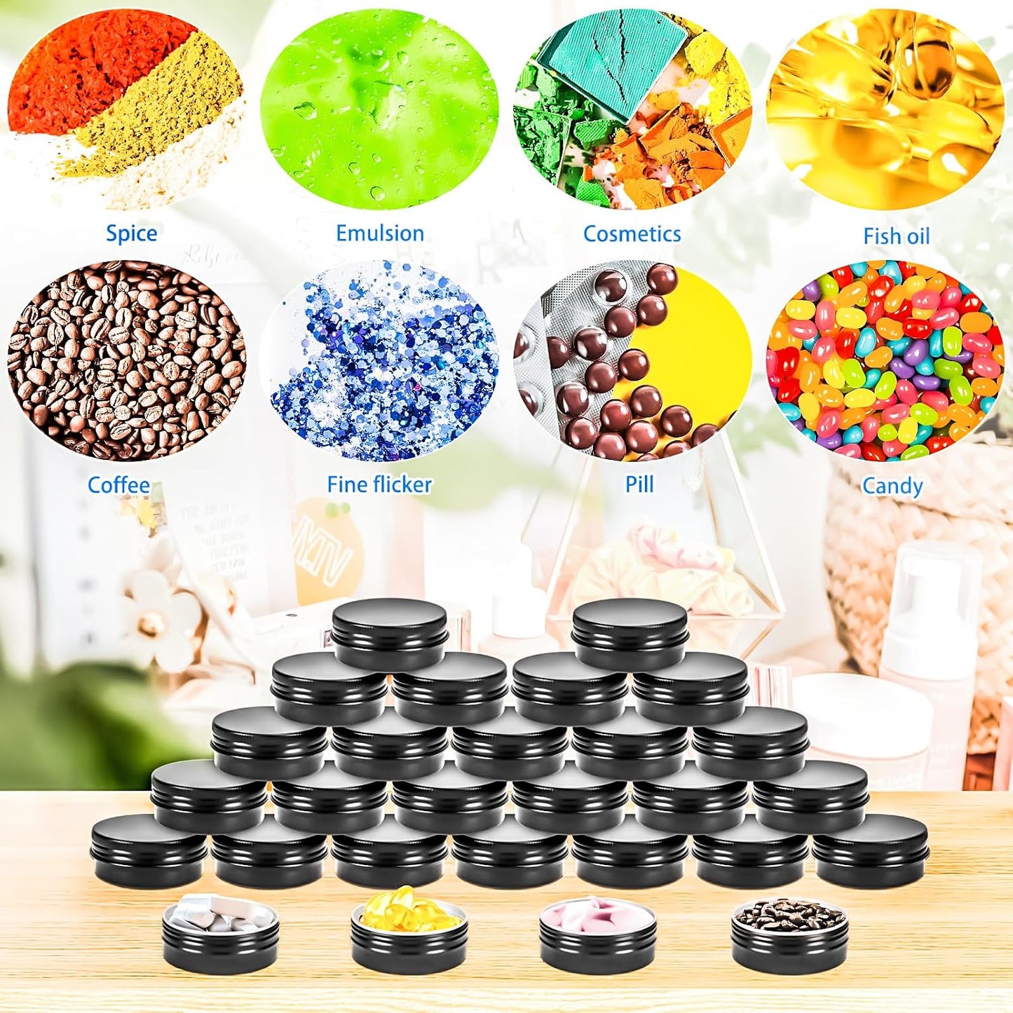 24Pack 1oz Tin Jars, 30ml Metal Tin cans, 1Ounce Aluminum tin can jar Containers with Screw Lid for Lotion Bars, Toiletries, Creams, Samples, Makeup Cosmetic, Spices, Salve, Balms, Beard Balm