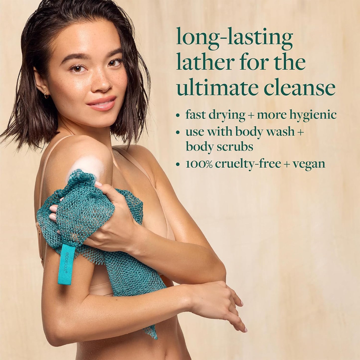 EcoTools Dry Body Brush for Circulation, Dead Skin Removal + Exfoliating Body Scrubber Bath Net, Inspired by The African Net Sponge, Self-Care Gifts, Natural Beige