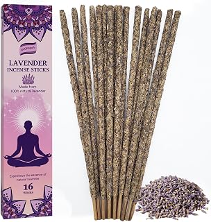 Lavender Incense Sticks Natural - 16 Sticks Handcrafted Lavender Sticks for Relaxation, Meditation, Yoga, Spiritual Purification & Home Ambiance | inciensos aromaticos para la casa