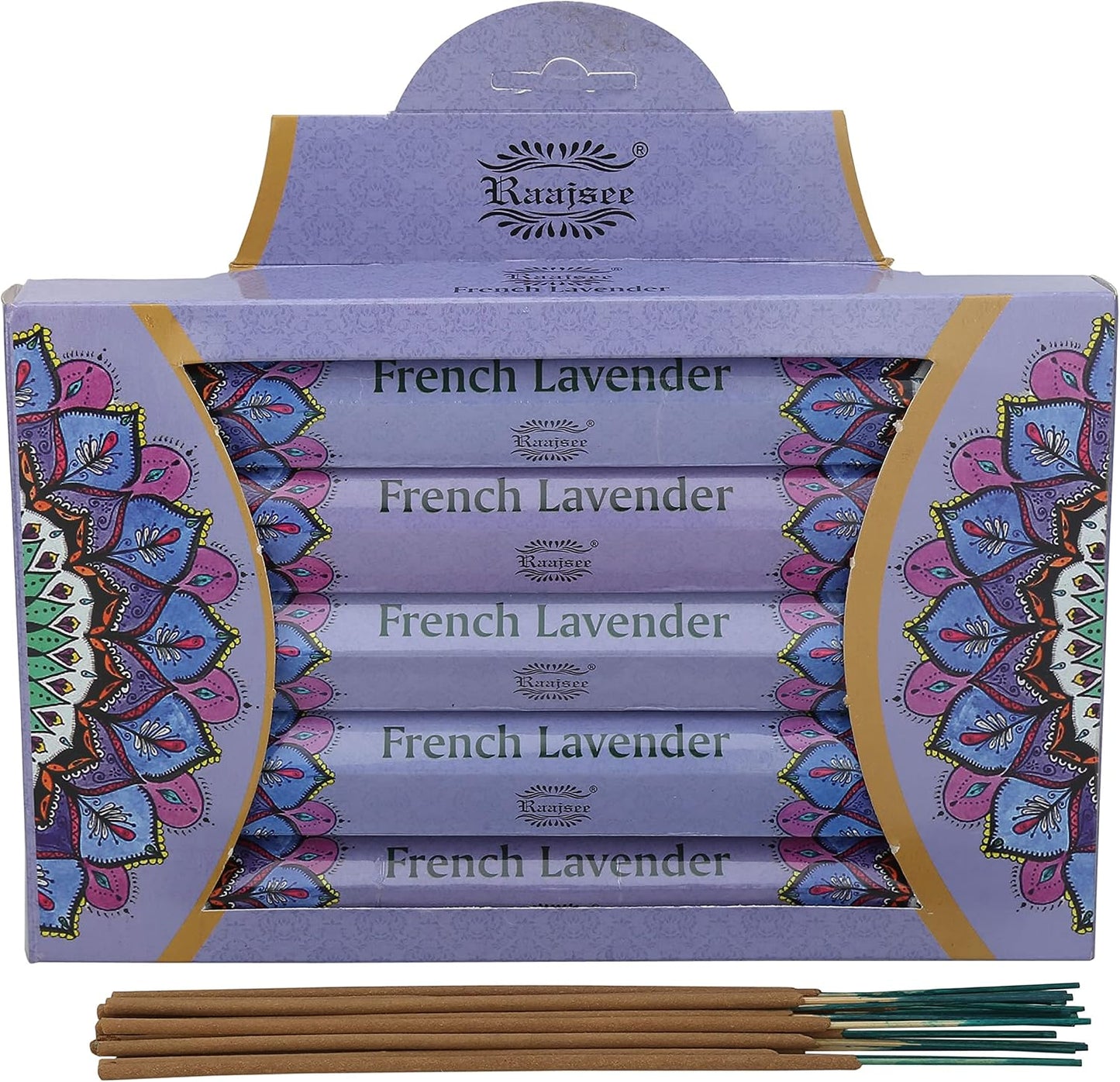 Raajsee Lavender Incense Sticks 15 Sticks x 5 Pack -100% Pure insense Organic Natural- Hand Rolled Free from Chemicals -incent Stick Perfect for Church Aromatherapy, Stress Relief, Meditation