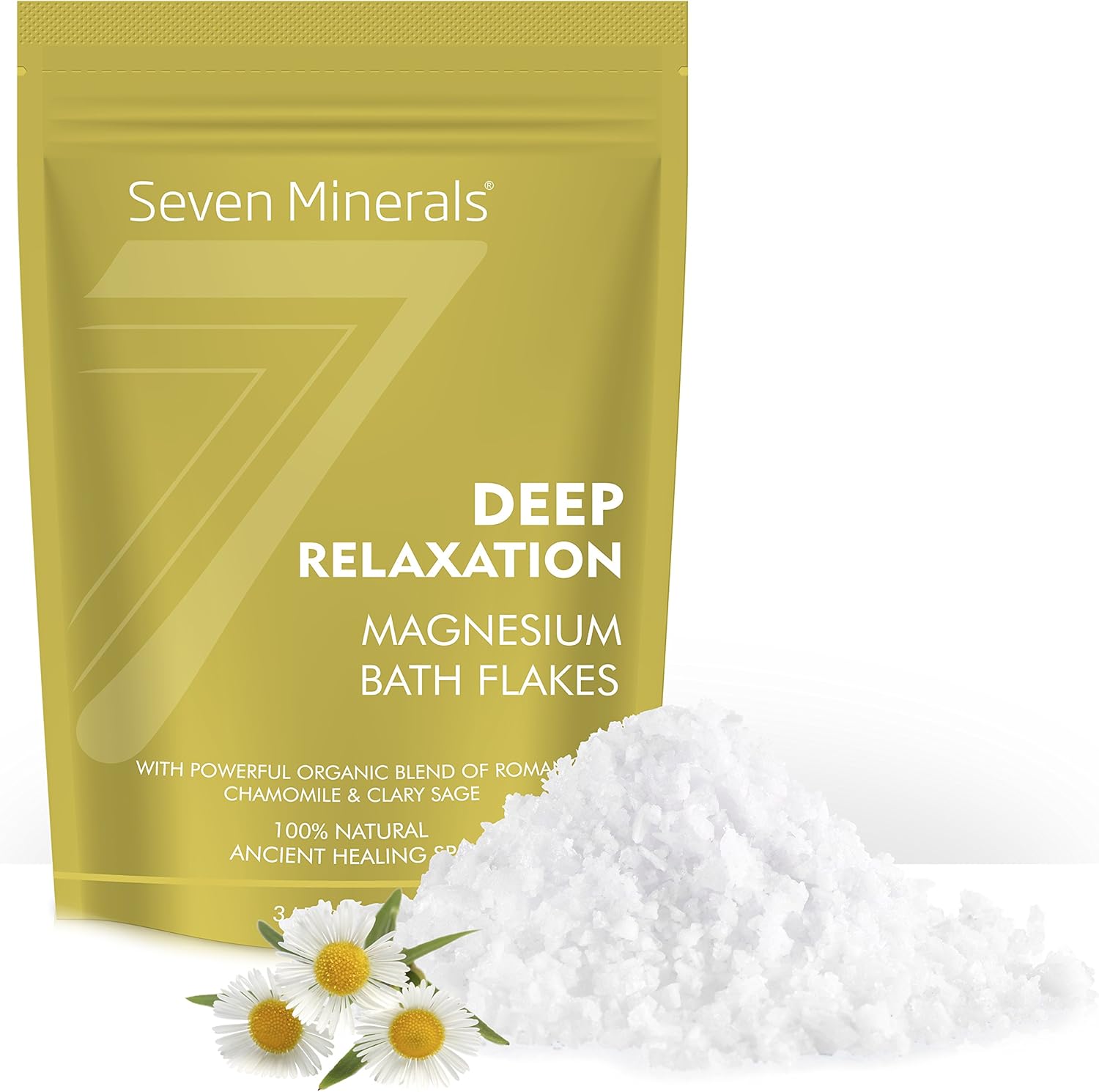Seven Minerals Deep Relaxation Magnesium Chloride Flakes 3lb – Absorbs Better Than Epsom Salt - Unique Full Bath Soak Formula for Stress and Relaxing with Roman Chamomile & Clary Sage