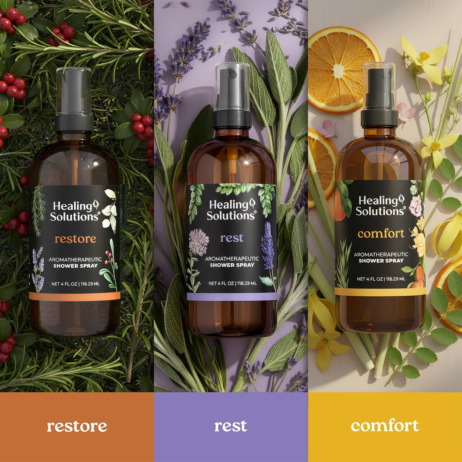 Healing Solutions Aromatherapy Shower Spray, Rest Blend, 4oz, Made in the USA, At Home Spa Experience, Premium Sleep Support (4oz, Rest Blend)