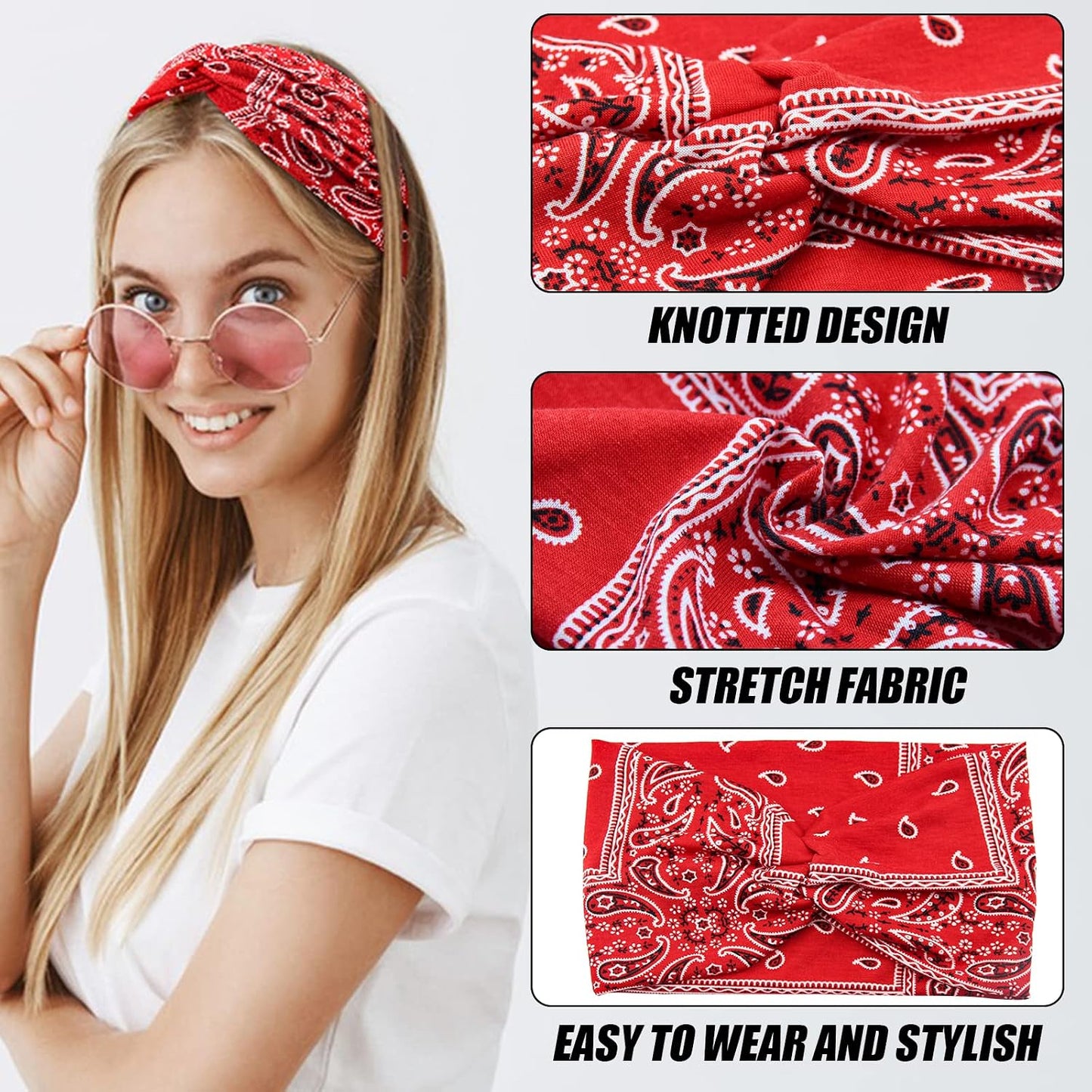 Wide Bandana Headbands for Women Twist Boho Headband Stretchy Turban Head band Head Wraps Yoga Workout Head Bands For Women's Hair,Pack of 6