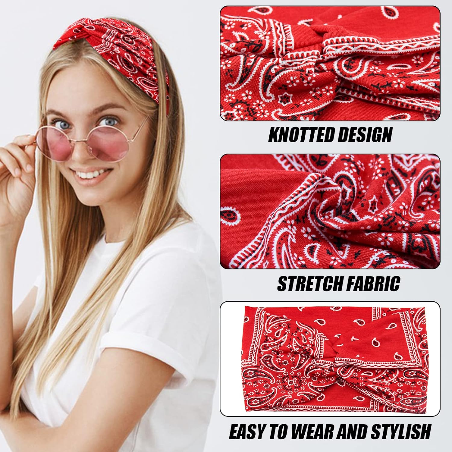 Wide Bandana Headbands for Women Twist Boho Headband Stretchy Turban Head band Head Wraps Yoga Workout Head Bands For Women's Hair,Pack of 6