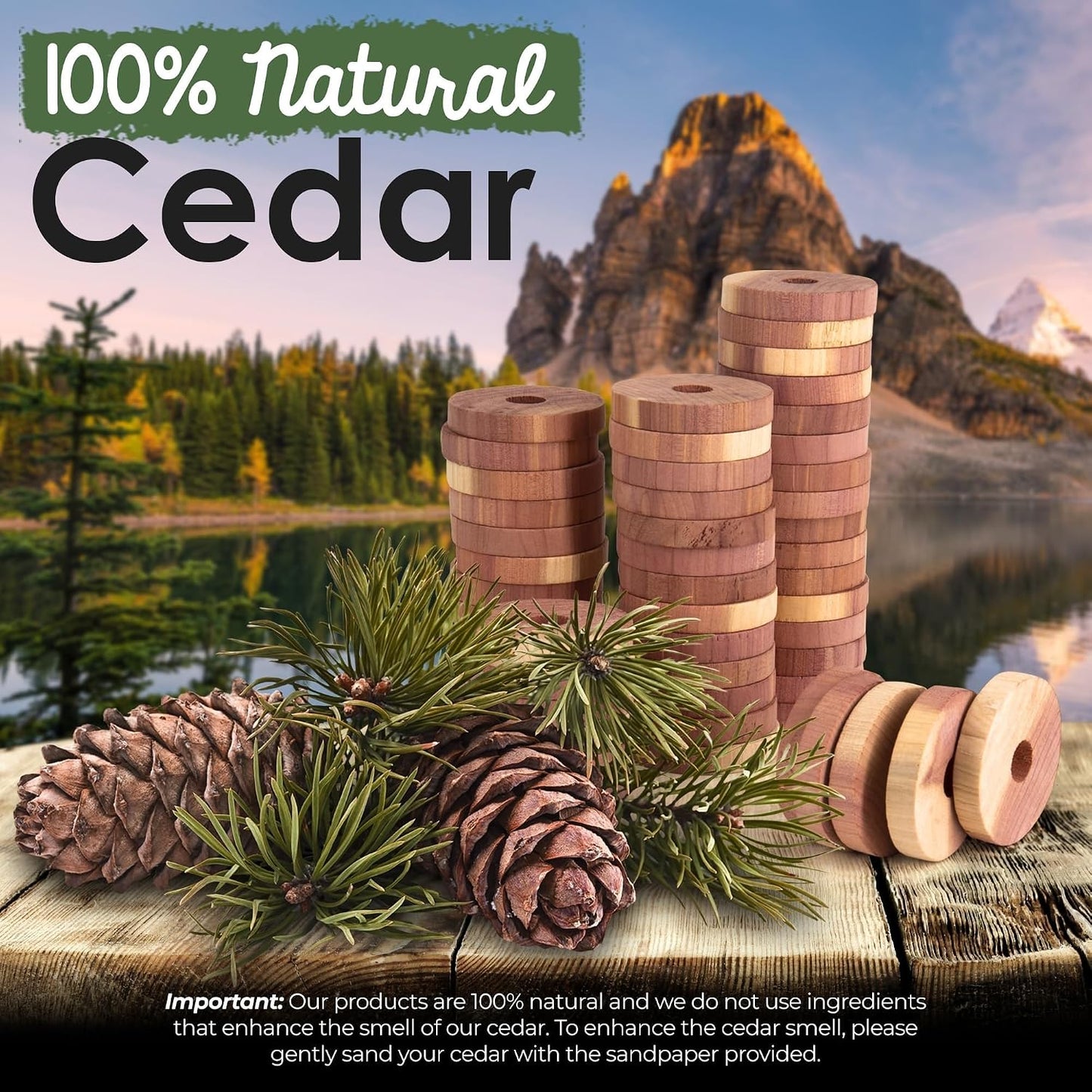 ecoKiwi Cedar Blocks for Clothes Storage - 55 Pack Cedar Rings - 100% Natural Aromatic Cedar for Closets & Drawers - Red Cedarwood Oil Scented Chips with Sandpaper - Cedar Planks Freshener Deodorizer