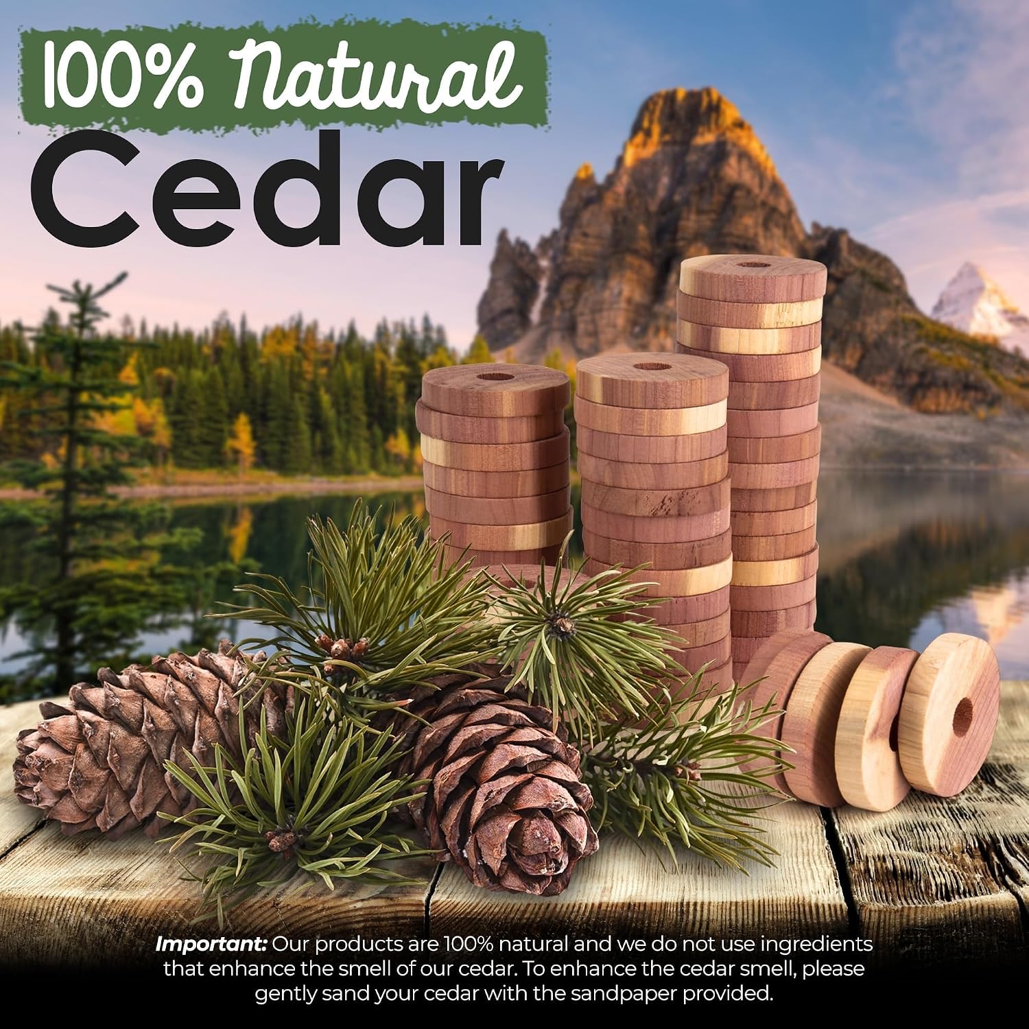 ecoKiwi Cedar Blocks for Clothes Storage - 55 Pack Cedar Rings - 100% Natural Aromatic Cedar for Closets & Drawers - Red Cedarwood Oil Scented Chips with Sandpaper - Cedar Planks Freshener Deodorizer