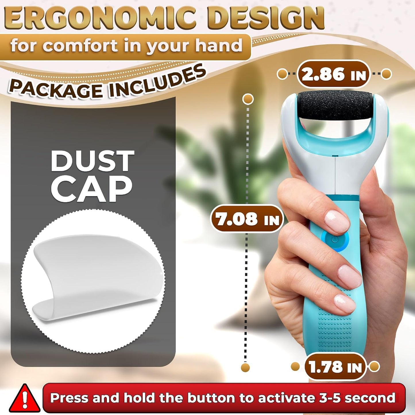 Electric Foot Sander Callus Remover – 3-Speed Foot Sanders for Feet (1800/2200/2800 RPM) with Replaceable Roller | 360° Rotating Head & Precision Control, Easy to Clean – Pedicure Tools for Feet Care