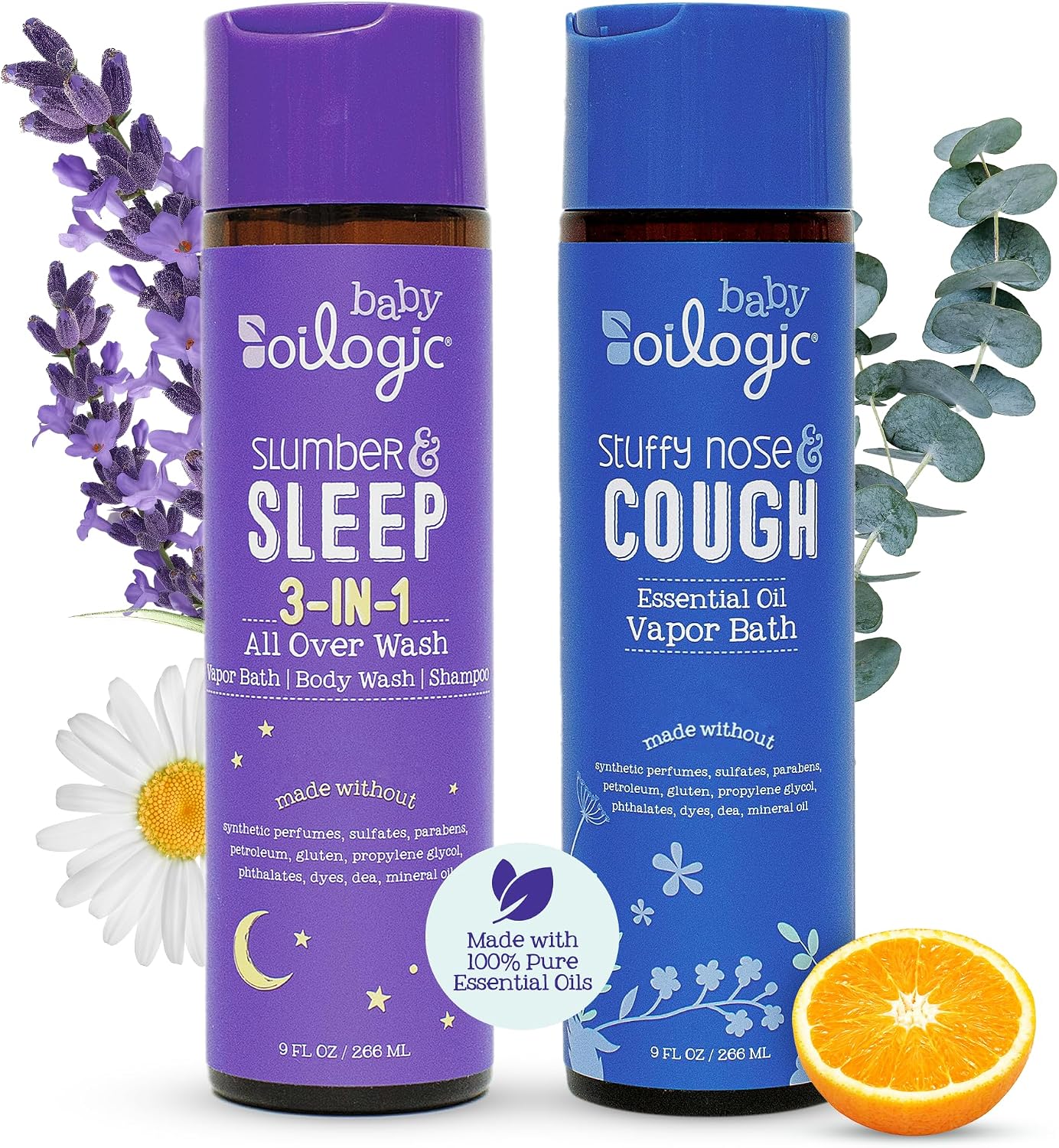 Oilogic Bath Baby Essentials (Slumber & Sleep, Stuffy Nose & Cough) - Gentle Baby All-Over Wash with Essential Oils to Soothe, Calm & Comfort - Pediatrician-Tested & Safe for Babies & Toddlers