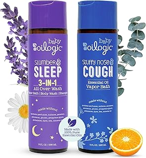 Oilogic Bath Baby Essentials (Slumber & Sleep, Stuffy Nose & Cough) - Gentle Baby All-Over Wash with Essential Oils to Soothe, Calm & Comfort - Pediatrician-Tested & Safe for Babies & Toddlers
