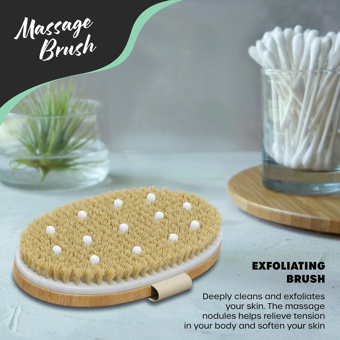 Nevlers Natural Boar Bristle Dry Brushing Body Brush 4-Piece Set | Brush Kit for Exfoliating, Lymphatic Drainage & Circulation | Body Brush, Face Brush, Long-Handled Back Brush + Storage Bag