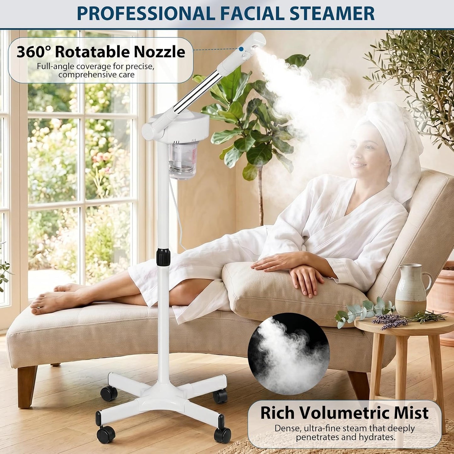 Nova Microdermabrasion Professional Facial Steamer On Wheels Ionic Ozone with Hot Mist Function Stand Facial Steamer for Personal Home Salon Spa Skin Cleaning #2