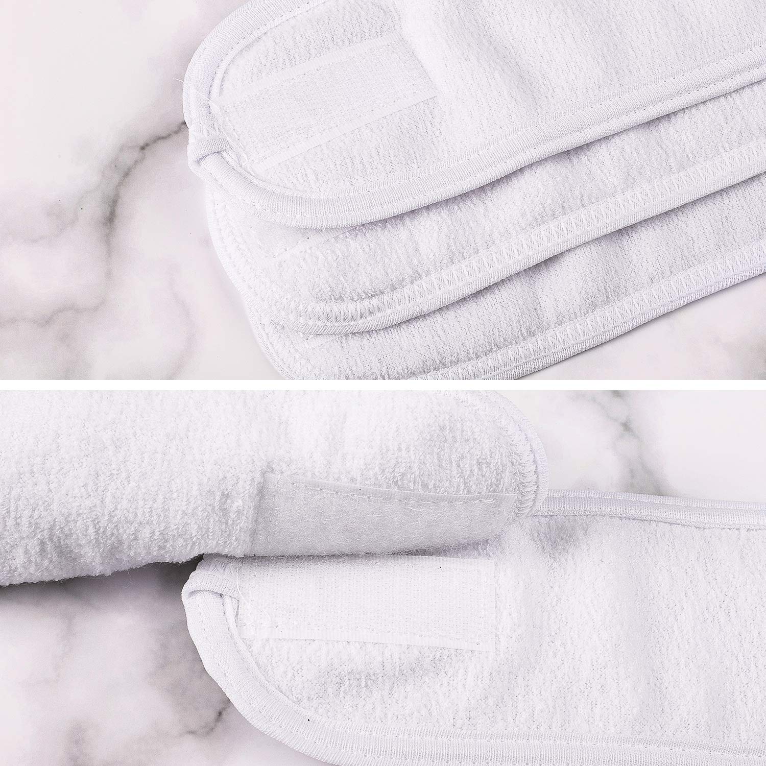 Whaline Spa Facial Headband Head Wrap Terry Cloth Towel, 4 Counts, White | Stretch, for Bath Makeup and Sport