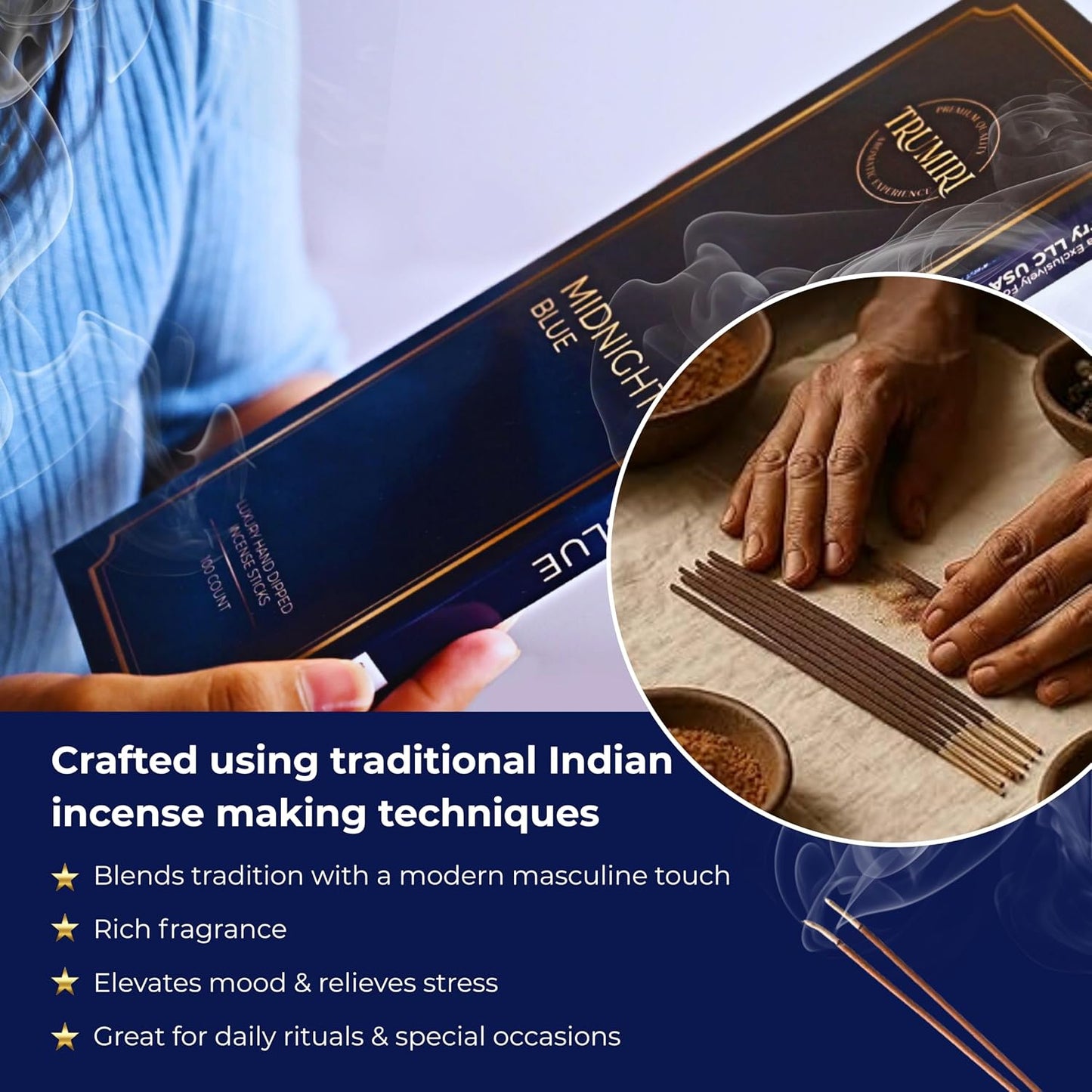 Midnight Blue Incense Sticks - Pack of 100 Inscents-Sticks - Inciensos Aromaticos para La Casa - Made with Natural Ingredients - Scented Insence Non Toxic Insense Incents