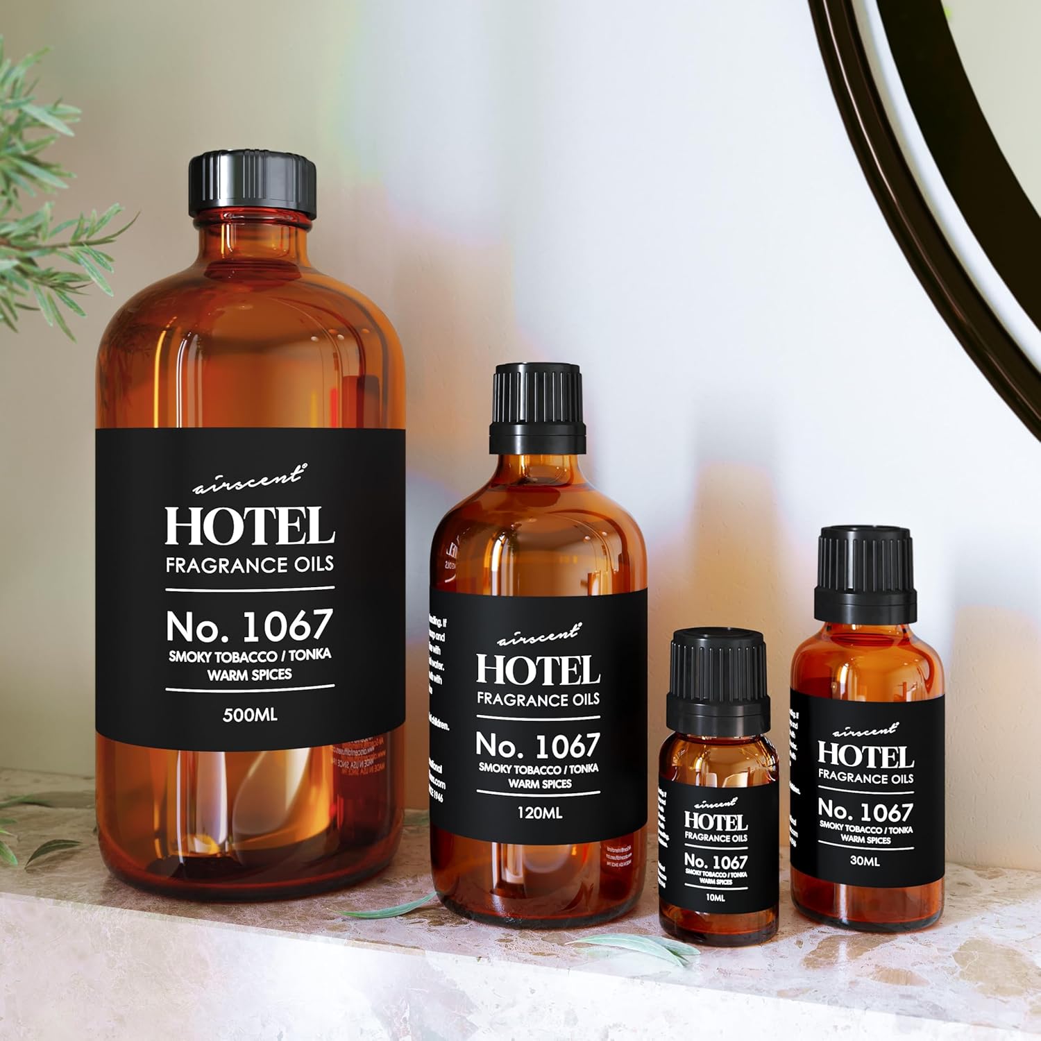 AirScent Hotel Diffuser Oil No. 1067 - Smoky Tobacco Tonka Warm Spices - Premium Fragrance Oil for Ultrasonic and Waterless Diffusers and Crafting - 500 mL, 16.9 fl oz Glass Bottle