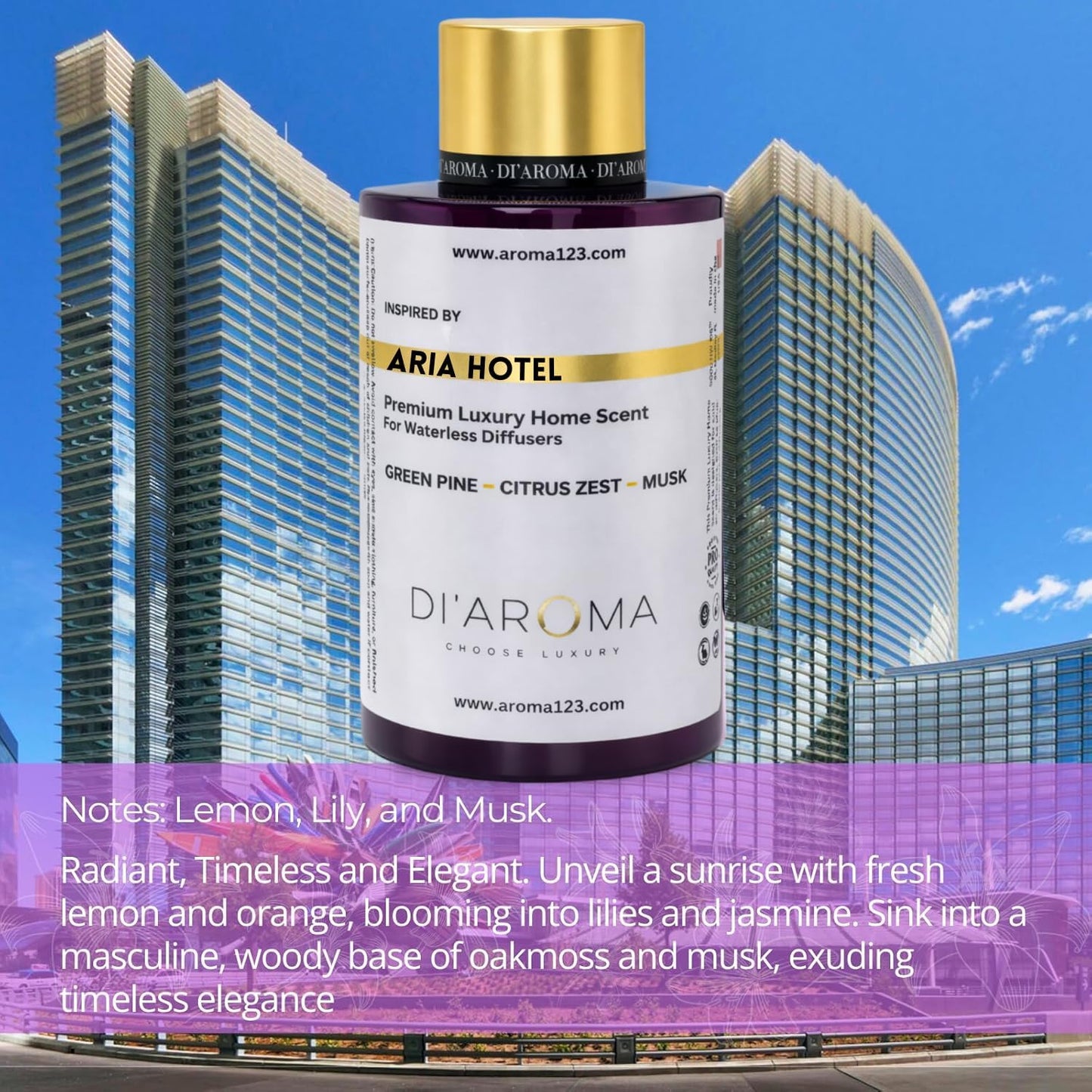 Di’Aroma Luxury Aria Hotel Resort Collection Fragrance Oil, Diffuser Oil for Waterless & Cold-Air Diffusers, Premium Air Freshener, Long-Lasting Home & Business Scent, Made in USA (120ml, Aria Hotel)