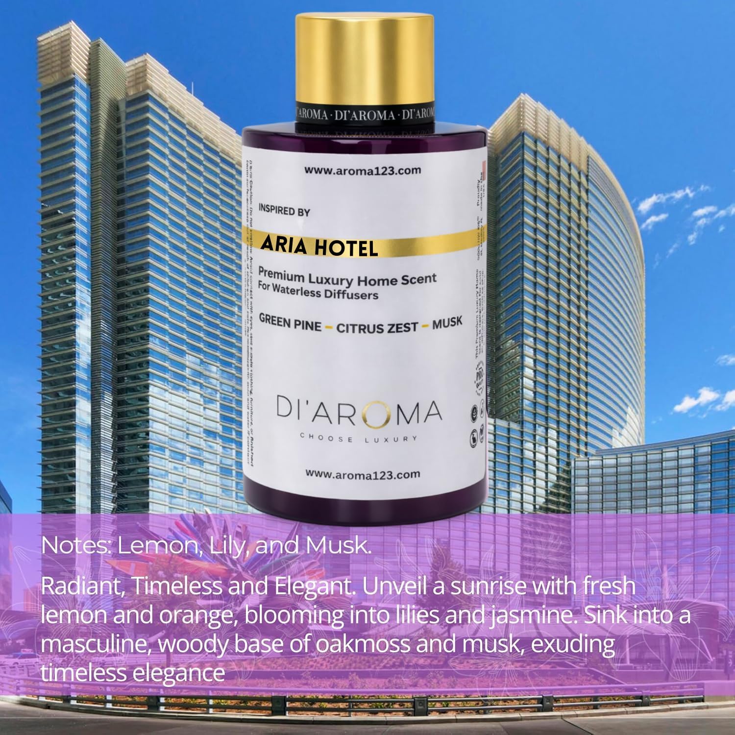Di’Aroma Luxury Aria Hotel Resort Collection Fragrance Oil, Diffuser Oil for Waterless & Cold-Air Diffusers, Premium Air Freshener, Long-Lasting Home & Business Scent, Made in USA (120ml, Aria Hotel)