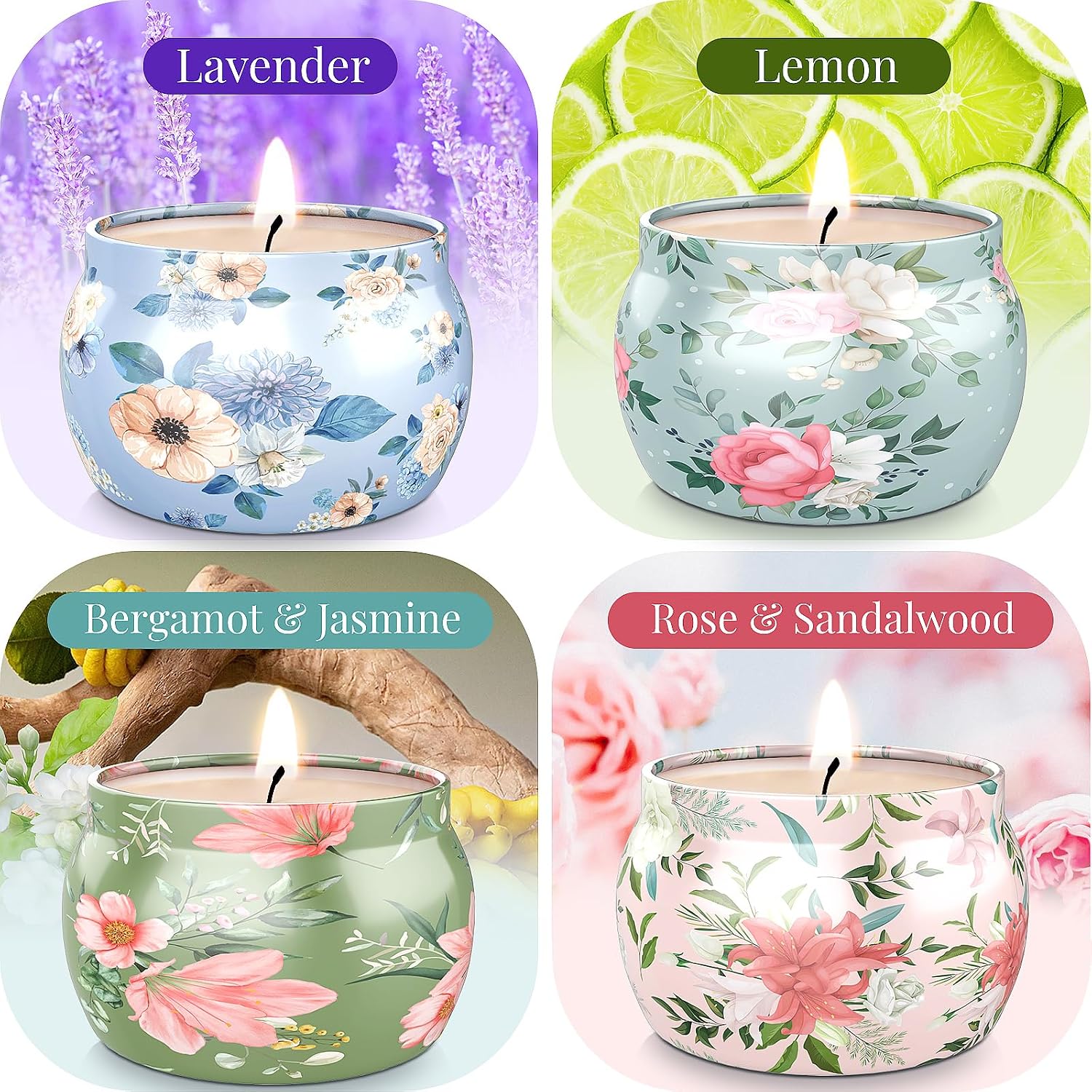 BlissfulOasis Scented Candles Set, 17.6 oz 4 Pack Home Scented Candles, 100-120 Hours Candle Set for Men Dad Women, Long Lasting Soy Wax Aromatherapy Gift for Birthday, Fathers Day, Mother's Day