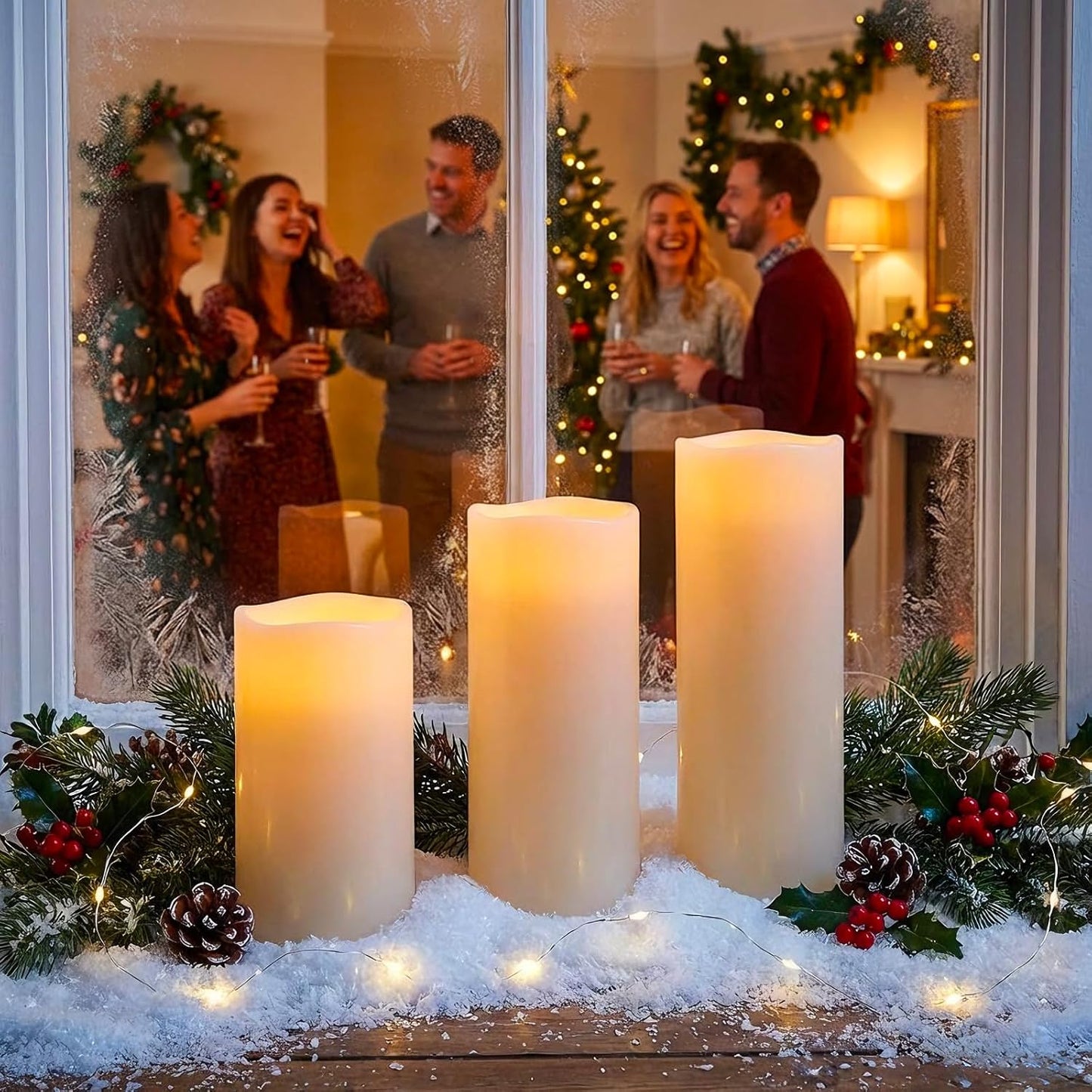 10" 12" 14" x 5" Extra Large Waterproof Outdoor Flameless Candles Battery Operated LED Pillar Candles for Indoor Outdoor Lanterns, Off White, Long Lasting, Set of 3