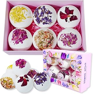 Aromatherapy Bath Bombs with Dried Flower Petals - 6 Pack Large Bath Bomb Handmade SPA Gift Set for Women, Moisturizing Natural Essential Oil Fizzies for Stress Relief & Relaxation Home SPA