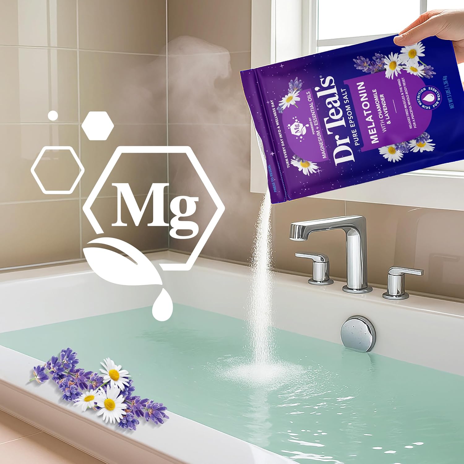 Dr Teal's Pure Epsom Salt, Melatonin Sleep Soak with Essential Oil Blend, 3 lb (Pack of 4)
