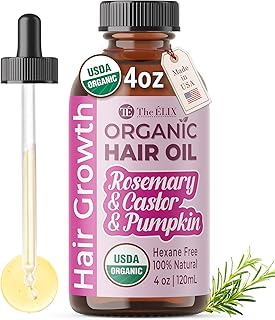 The ÉLIX USDA Organic Rosemary Oil for Hair Growth | Thickening Formula with Castor & Pumpkin Seed | for Hair Loss & Thinning | Made in USA | 4oz