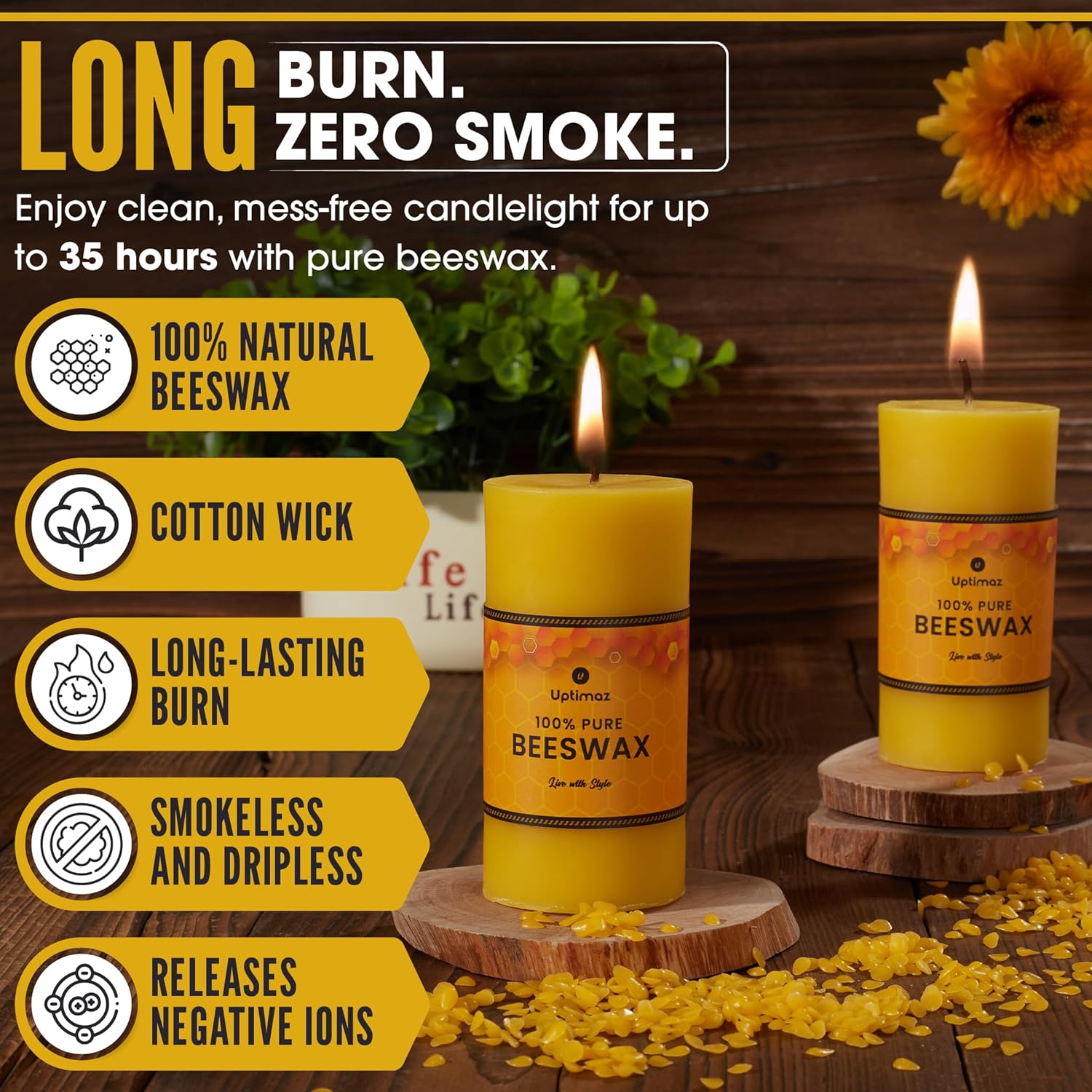 Beeswax Pillar Candles Set of 4, 2x4 Inch, 100% Beeswax Candle with Cotton Wick, Long Burning, Dripless Candle Bees Wax for Home, Décor, Prayer, Emergency