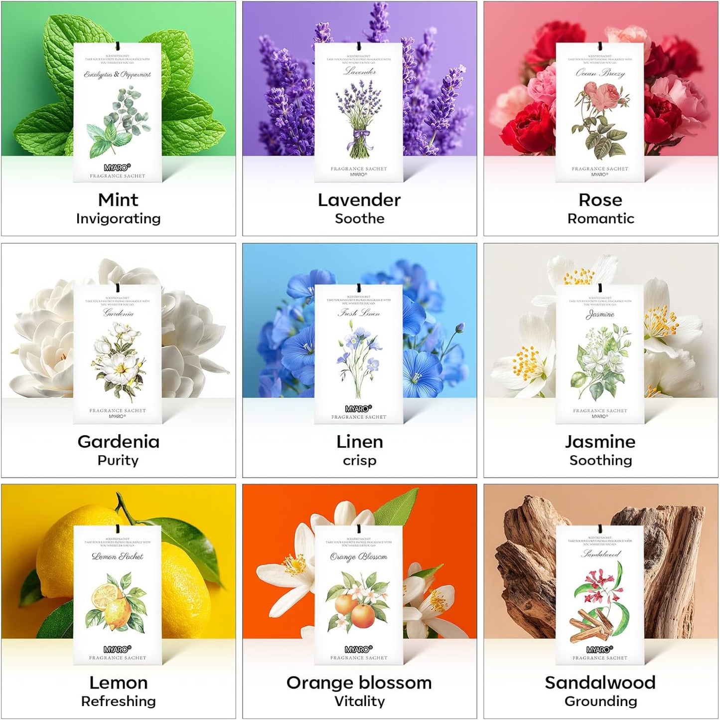 MYARO 12 Pack Fresh Linen Scented Sachets for Drawer, Closet & Car Air Freshener Bags | Odor Eliminator & Fabric Refresher | Crisp, Clean Home Fragrance Gift Set