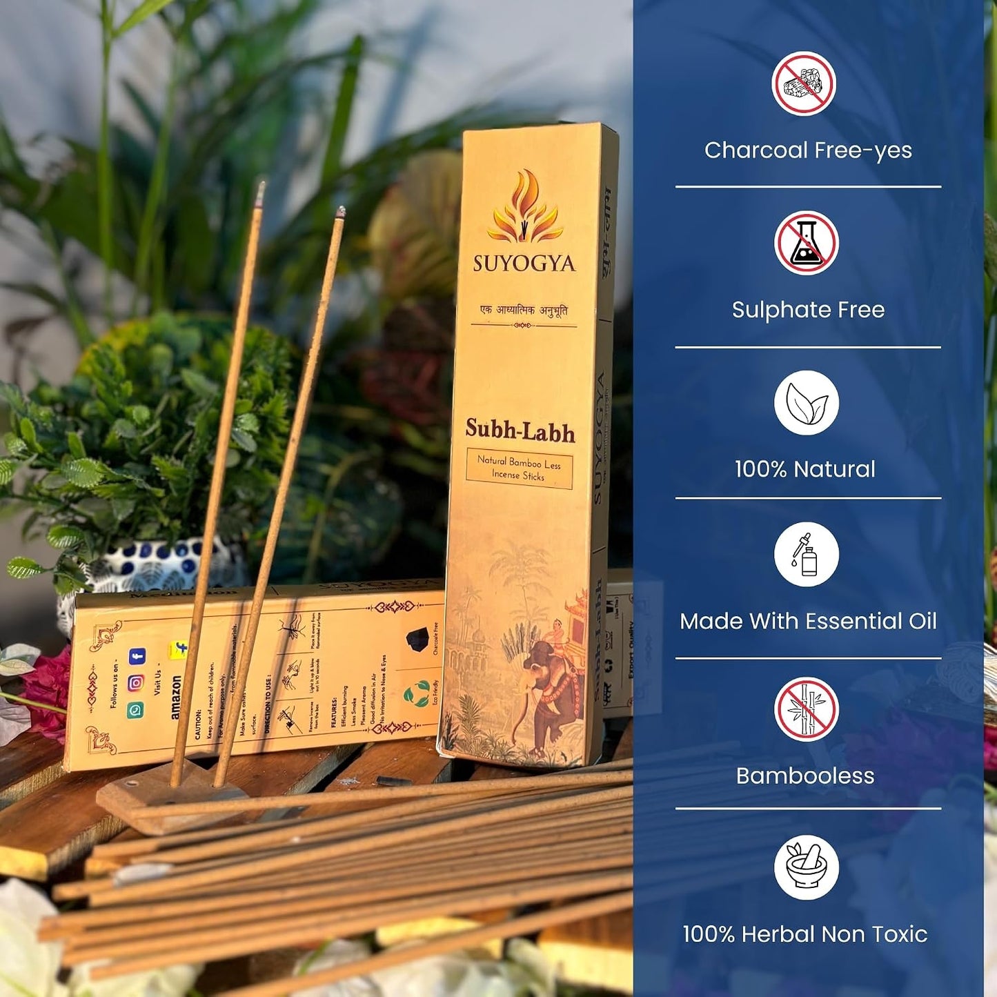 Subh-Labh Premium 9 Inch Bambooless Incense Sticks - Hawan Samagri, 60 Minutes Long-Lasting Fragrance for Pooja, Meditation, Festivals & Relaxation - Pack of 1