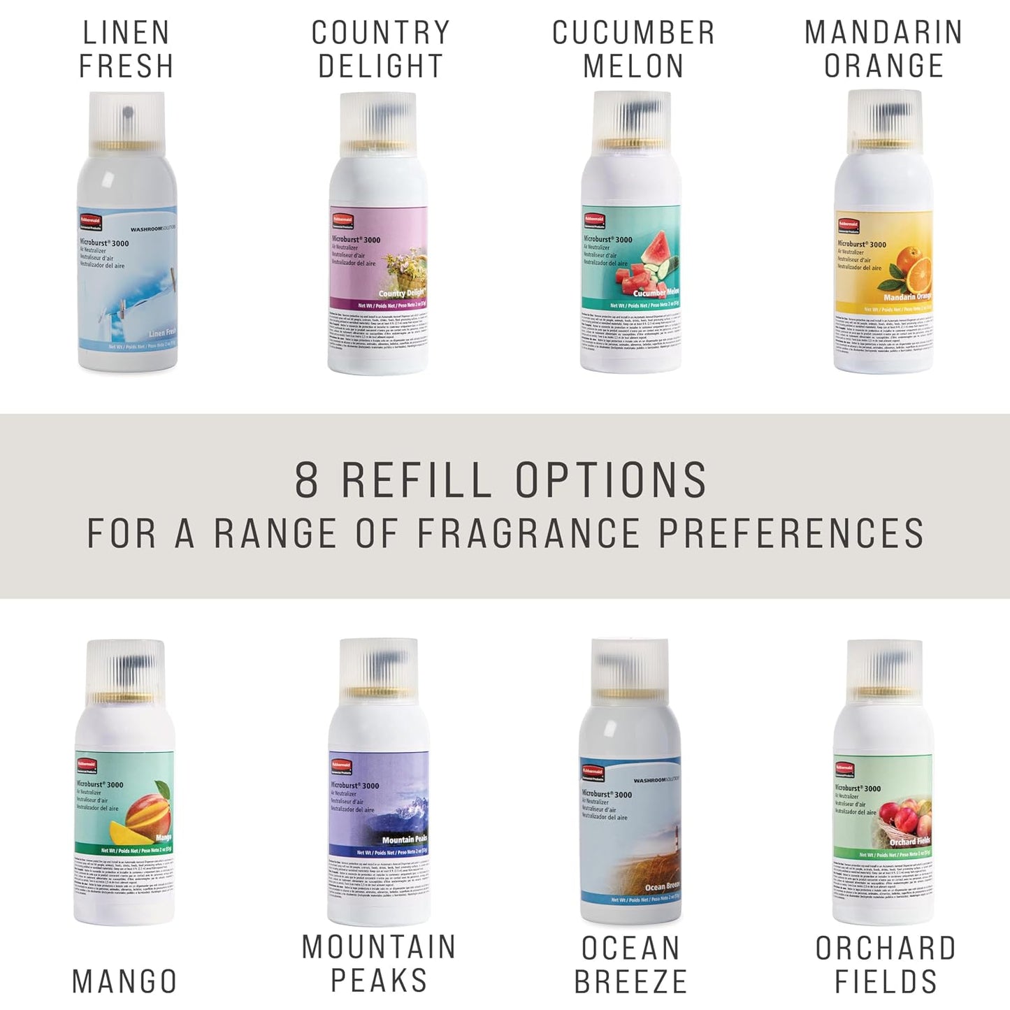 Rubbermaid Commercial Products Microburst 3000 Aerosol Air Freshener Refill, Linen Fresh, Automatic Odor Control System, for Restrooms in Restaurants/Hotels/Schools/Airports/Offices