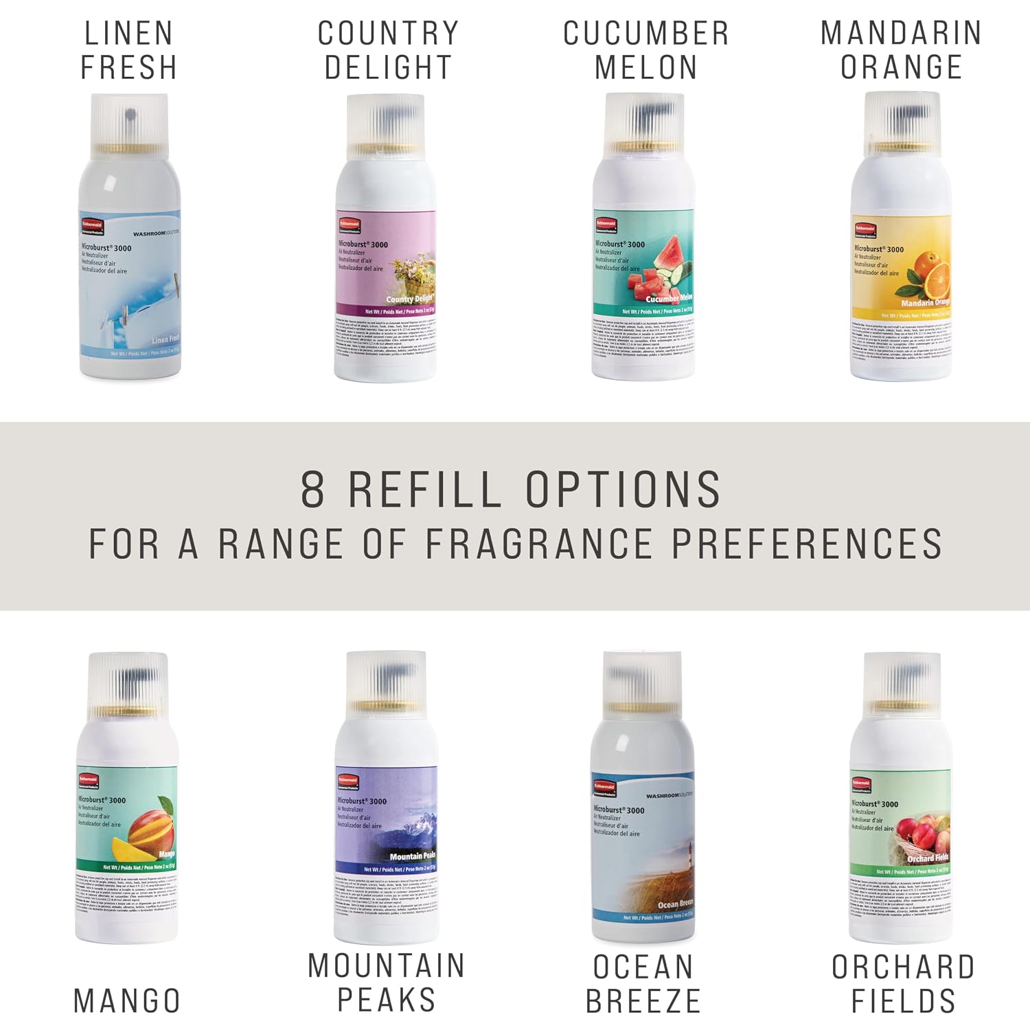 Rubbermaid Commercial Products Microburst 3000 Aerosol Air Freshener Refill, Linen Fresh, Automatic Odor Control System, for Restrooms in Restaurants/Hotels/Schools/Airports/Offices