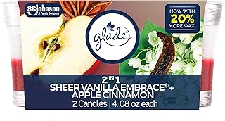 Glade 1-Wick 2in1 Scented Candle Jar, Sheer Vanilla Embrace & Apple Cinnamon, Air Freshener Infused with Essential Oils, 4.08 Oz, 2 Count
