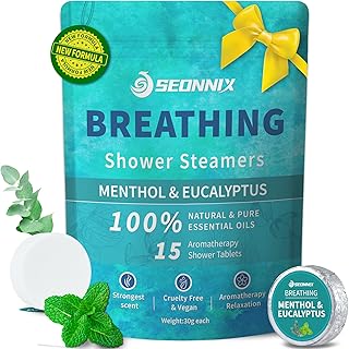 Shower Steamers Aromatherapy 15 Pack, Menthol & Eucalyptus Shower Bombs with Natural Essential Oils, Quick Relief Nasal Congestion, Relaxation & Self Care Gifts for Women & Men