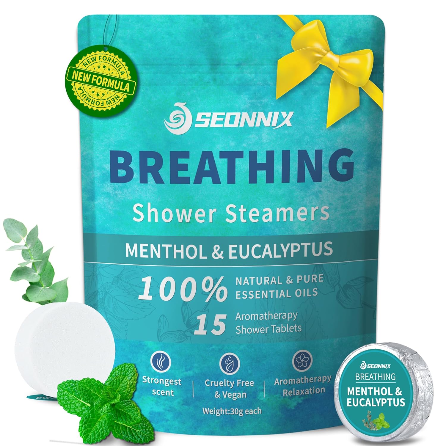 Shower Steamers Aromatherapy 15 Pack, Menthol & Eucalyptus Shower Bombs with Natural Essential Oils, Quick Relief Nasal Congestion, Relaxation & Self Care Gifts for Women & Men