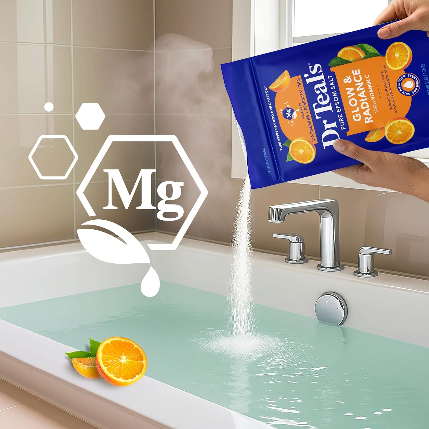Dr Teal's Epsom Salt Magnesium Soak, Glow & Radiance with Vitamin C & Citrus Essential Oils, 3 lbs (Pack of 4)
