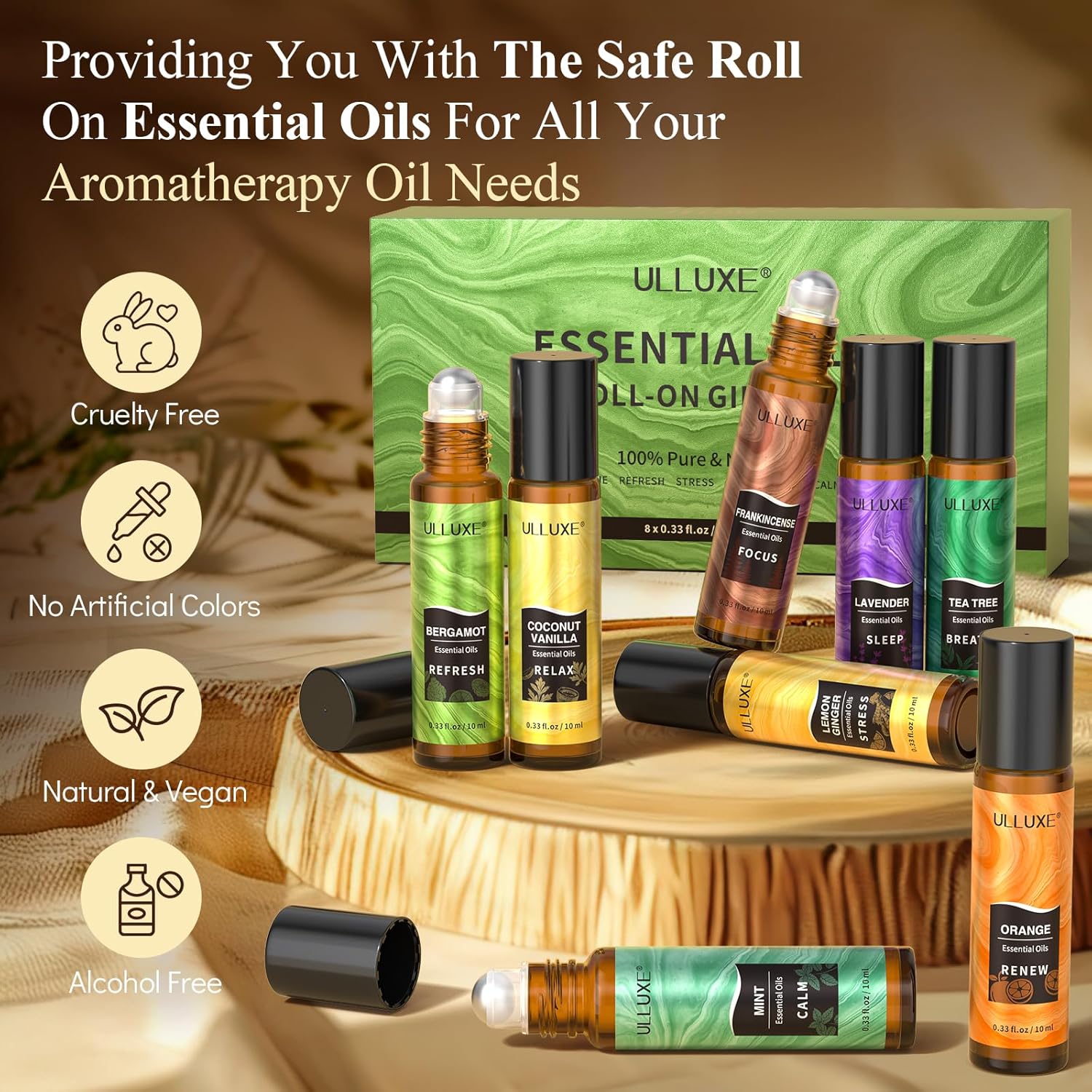 Essential Oils Roll On Set (Pack of 8) 8 Scent, Relaxing, Self Care Gifts for Women, Essential Oil Roller Set, Natural Aromatherapy Roll Oil Blends for Skin, Birthday Gifts for Wife, Mom & Girlfriend