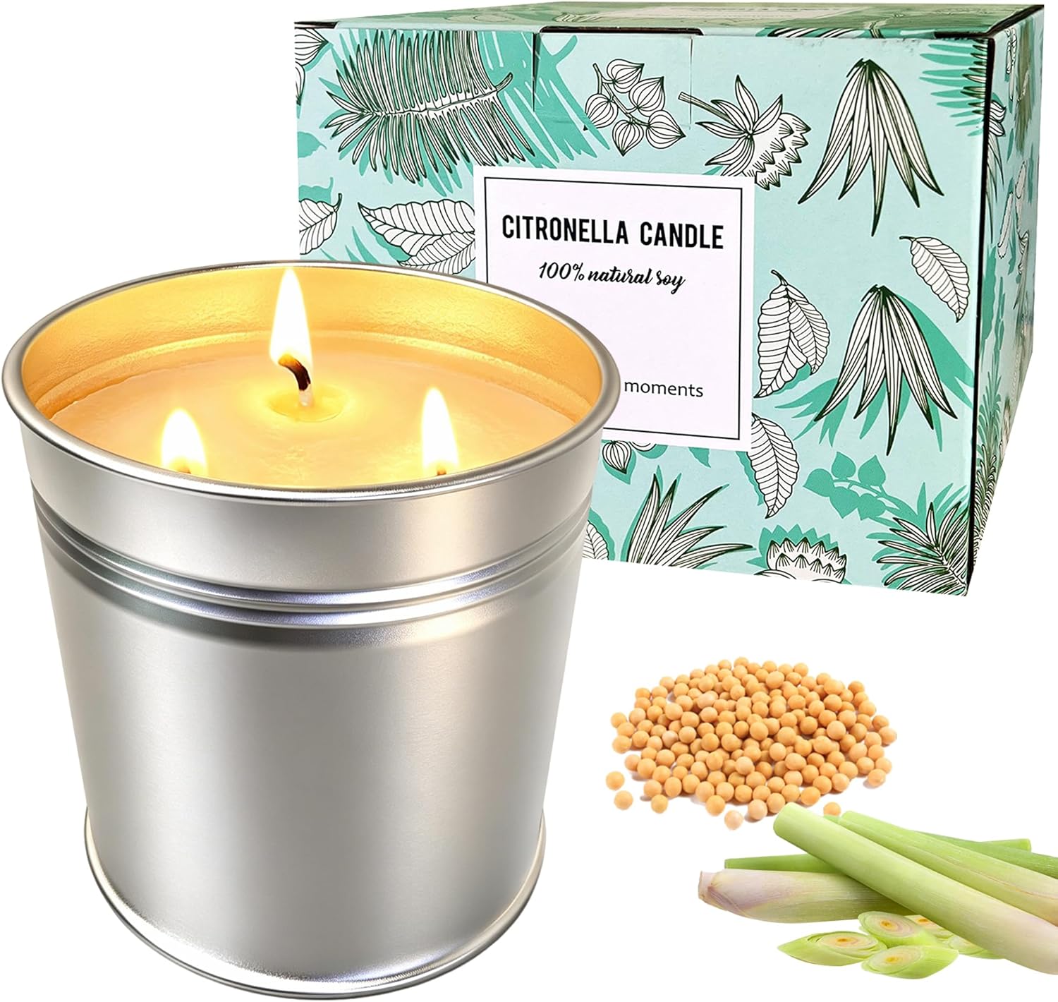 Natural Soy Citronella Candles Outdoor, 19.4oz 110H Clean Burning Citronella Candles, 3 Wicks Large Non Toxic Summer Scented Candle Gifts for Yard, Patio, Balcony, Garden, Camping, BBQ