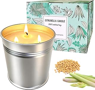 Natural Soy Citronella Candles Outdoor, 19.4oz 110H Clean Burning Citronella Candles, 3 Wicks Large Non Toxic Summer Scented Candle Gifts for Yard, Patio, Balcony, Garden, Camping, BBQ