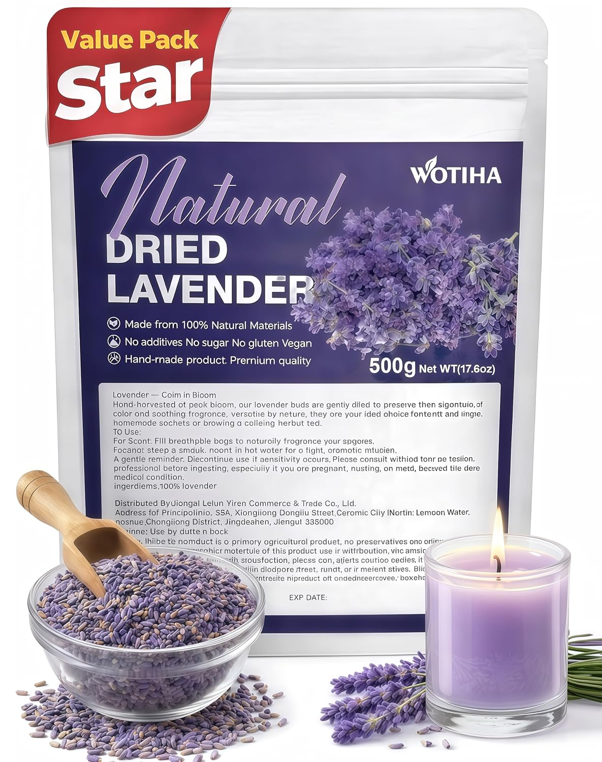 WOTIHA Culinary Dried Lavender Buds - 17.6oz Extra Grade Bulk Lavender Flowers for Baking, Tea & Lemonade - 100% Natural Fresh Buds for Sachets, Baths, Wedding Decor & DIY Crafts