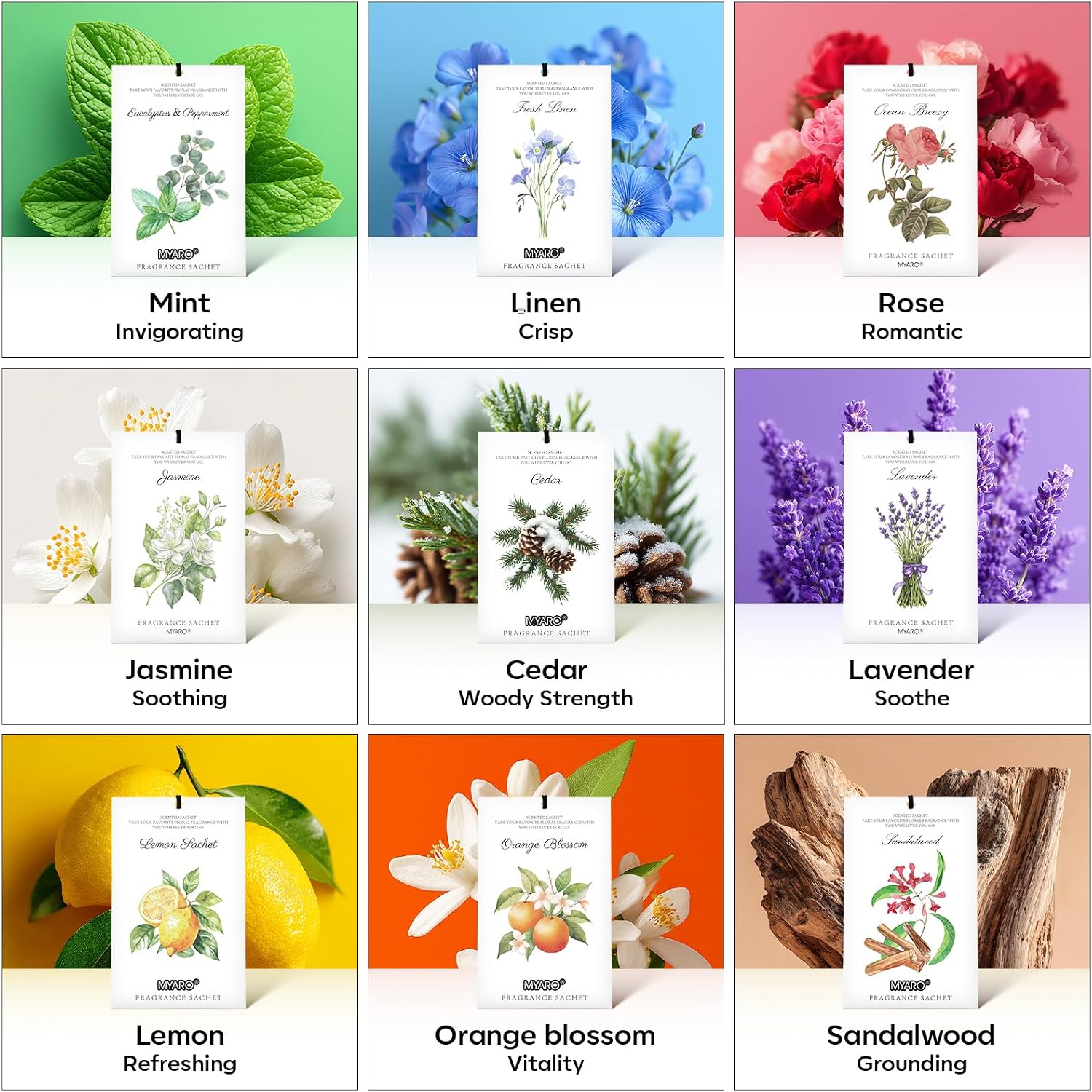 MYARO 12 Pack Cedarwood Scented Sachets for Drawer, Closet & Small Spaces Air Freshener Bags, Odor Eliminator for Car, Shoes, Gym Bag Home Fragrance Gift Set