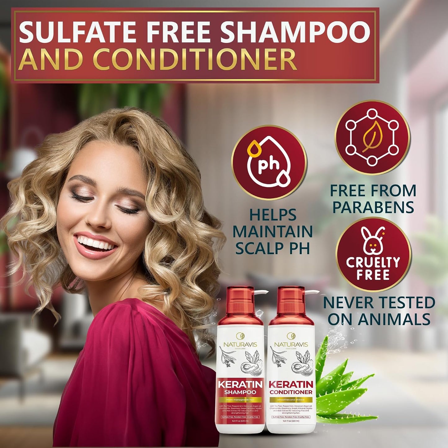 NATURAVIS Shower Steamers Aromatherapy Gift Set and Keratin Shampoo and Conditioner Set with Hyaluronic Acid